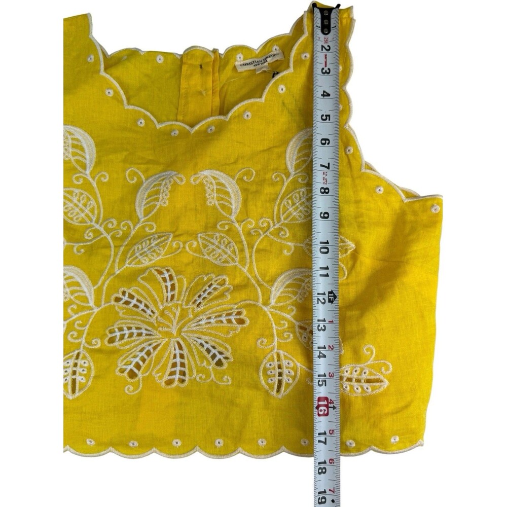 Christian Siriano Yellow Linen Embroidered Eyelet 2 Piece Crop Top Pants Set M - Picture 10 of 12